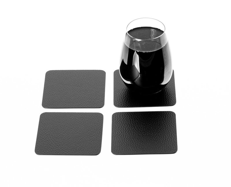 Nikalaz Set of Small Black 4 Placemats and 4 Coasters Made of Recycled Leather, Place Mats (15.7'' x 11.8'' and Coasters 3.9'' x 3.9'', Black) - Image 3
